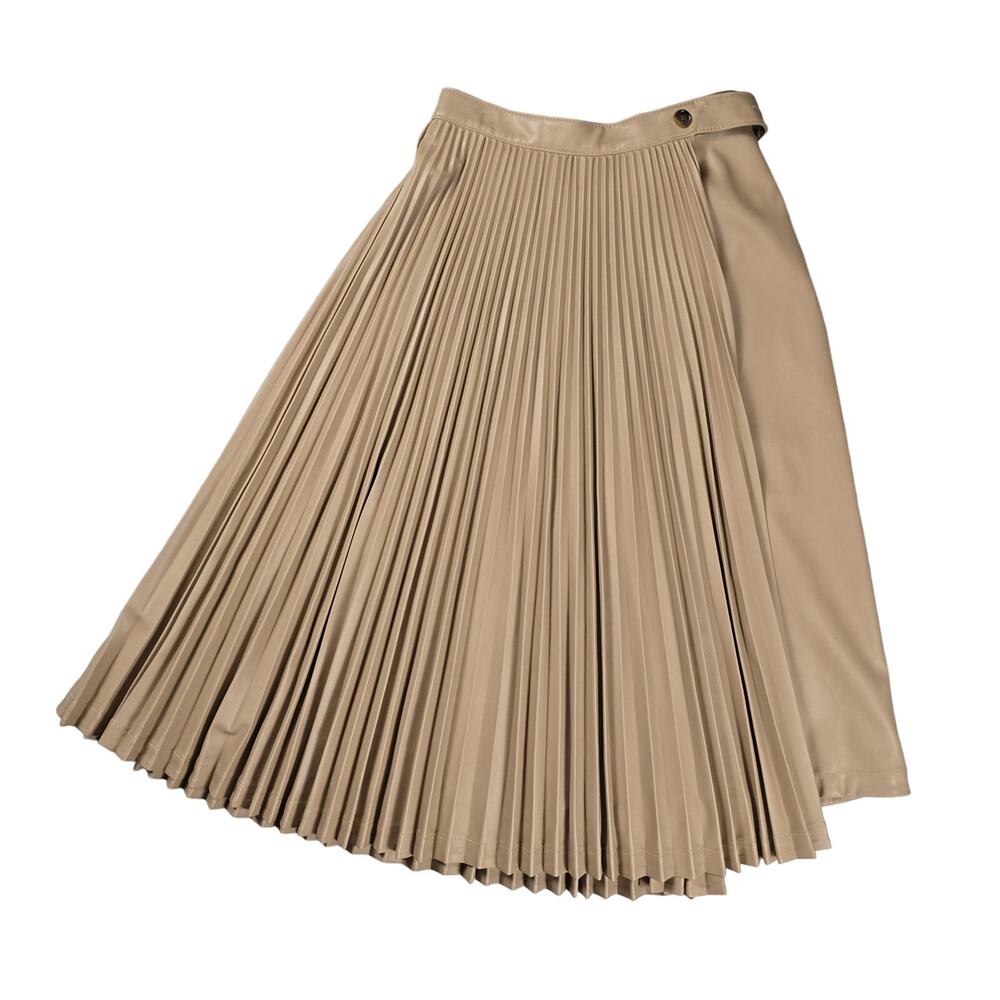 3.1 Phillip Lim Women's Faux-Leather Asymmetric Pleated Midi Skirt Size 4